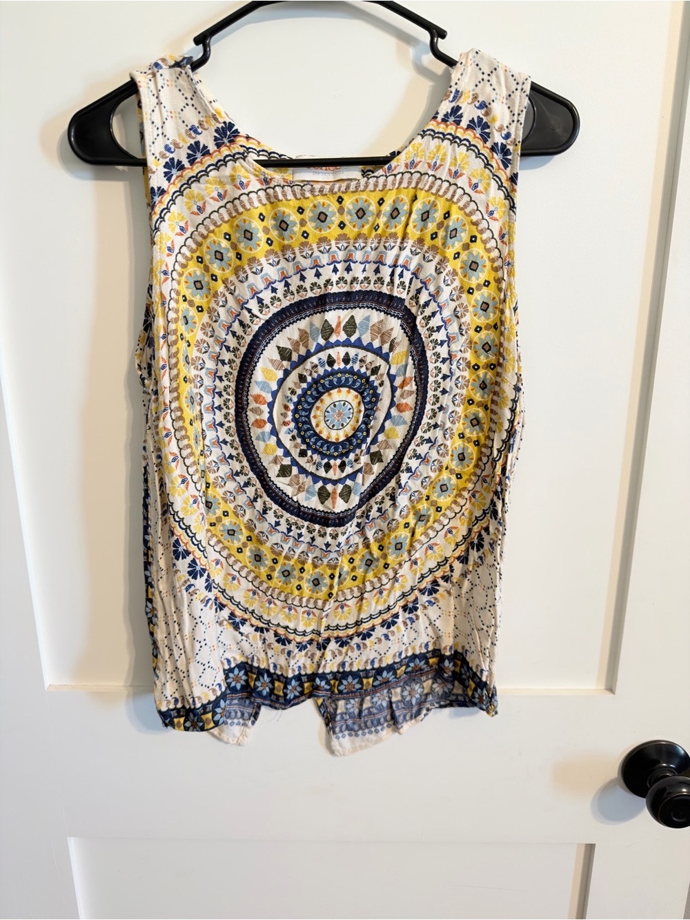 Renee C. Yellow, Navy & White Medallion Print Tank